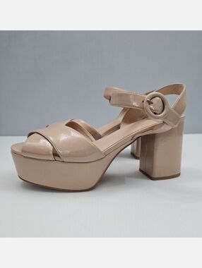 Jeffrey Campbell Platz Sandal Womens 10 Beige Patent Platform Chunky Block Heel
